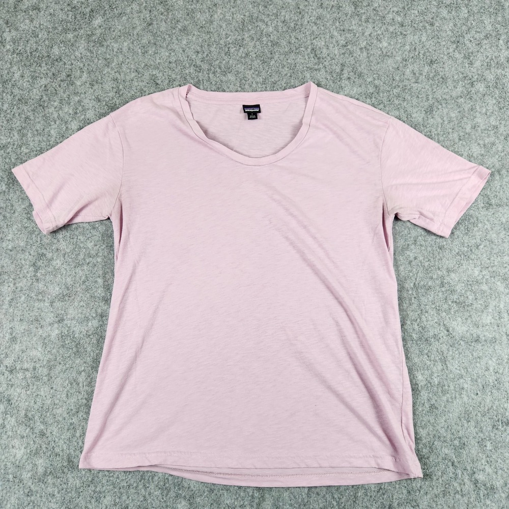 Patagonia V Neck T Shirt Women S Pink Short Sleeve Slub Knit Casual Outdoor Top